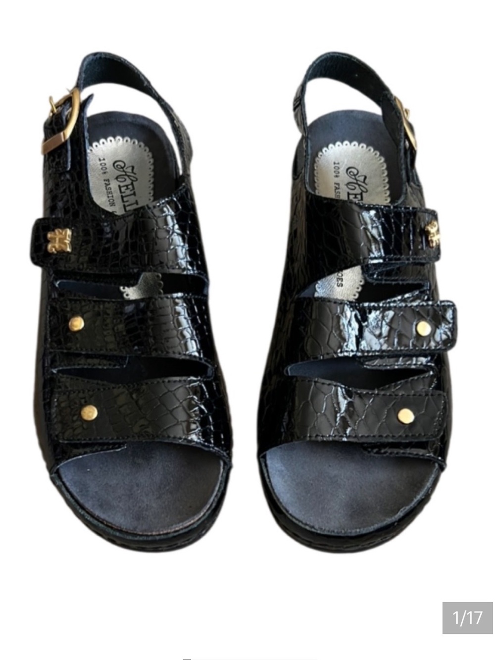 Helle Comfort and Wellness Patent Croc Sandals Velcro/Buckle EU 36 US 5.5